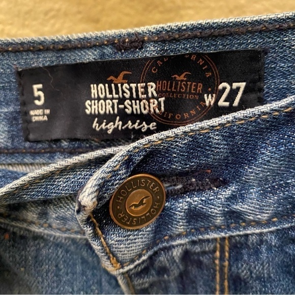 HOLLISTER Girls Junior Embroidered High-Rise Raw Frayed Hem Jean Shorts Sz 5/27 - Picture 5 of 6
